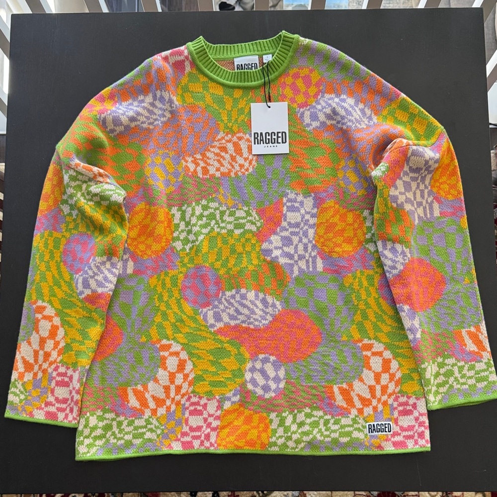 NWT Ragged Priest Hedonist Checkered Patchwork Oversized Knit Y2K Sweater S